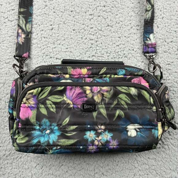 lug Handbags - Lug Trolley Crossbody Purse Bag Black Floral Bloom Print Convertible